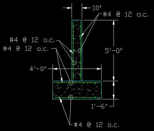 concrete wall section. a 2D typical wall section